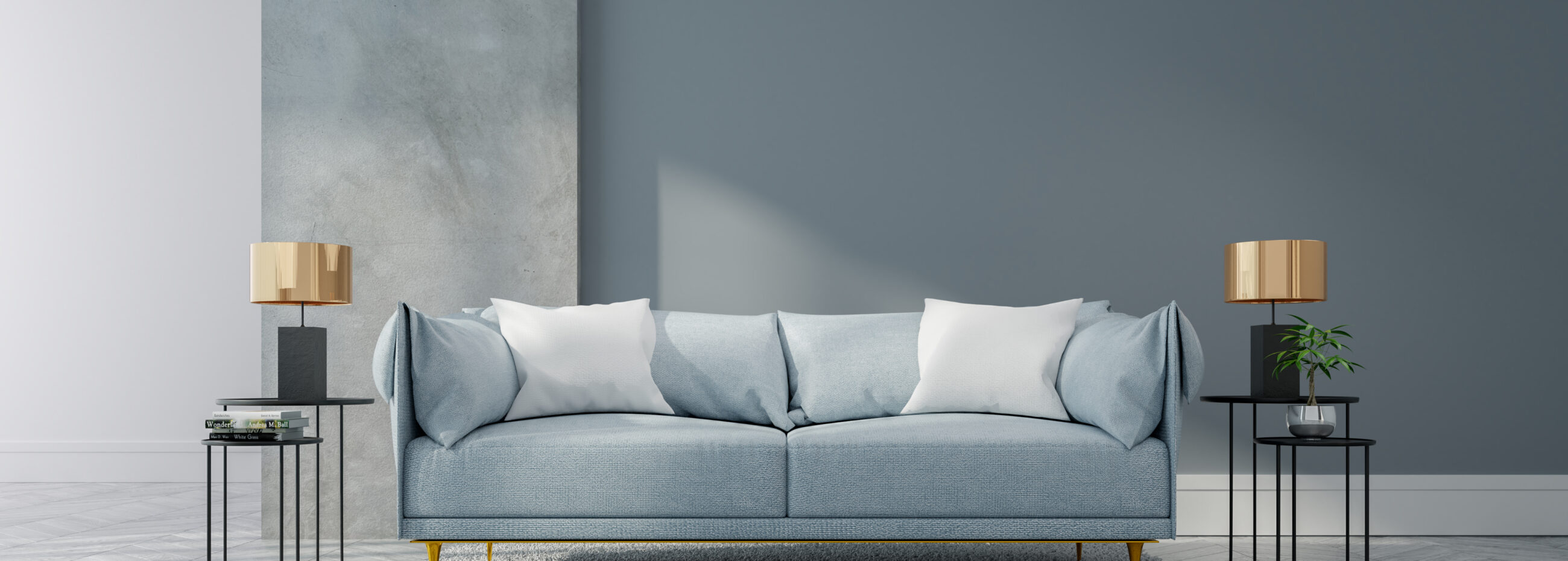 Loft,And,Vintage,Interior,Of,Living,Room,,Blue,Sofa,On